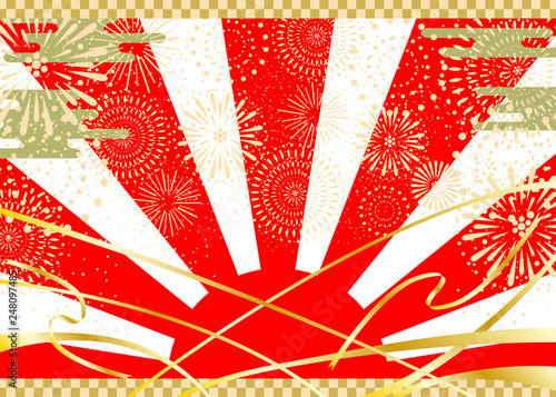 紙テープ　花火　日の出　背景