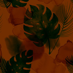 Fototapete Eklektische Muster Boho Monstera Muster in Aquarell  © graficanto