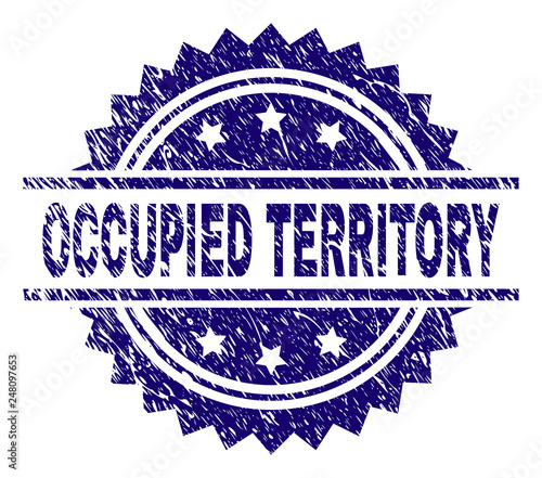 OCCUPIED TERRITORY stamp seal watermark with distress style. Blue vector rubber print of OCCUPIED TERRITORY label with grunge texture.