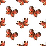Seamless pattern with red butterflies. Artistic background