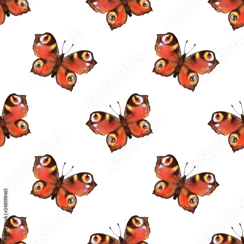 Seamless pattern with red butterflies. Artistic background © Gribanessa