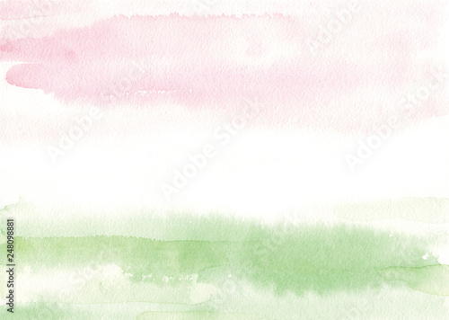 水彩背景　ピンクと緑　春イメージのグラデーション