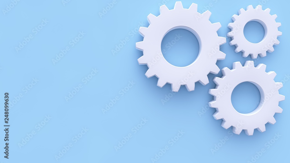 White Gears On The Pastel Blue Background - 3D Illustration White Gears On The Pastel Blue Background - 3D Illustration