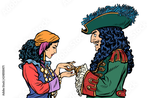 fortune teller and pirate with a hook. isolate on white background