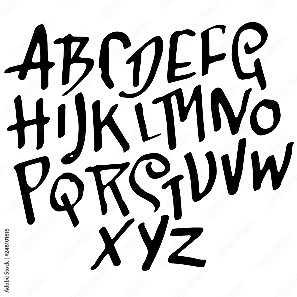 Simple alphabet letters. Handdrawn grunge ink font. Vector illustration.