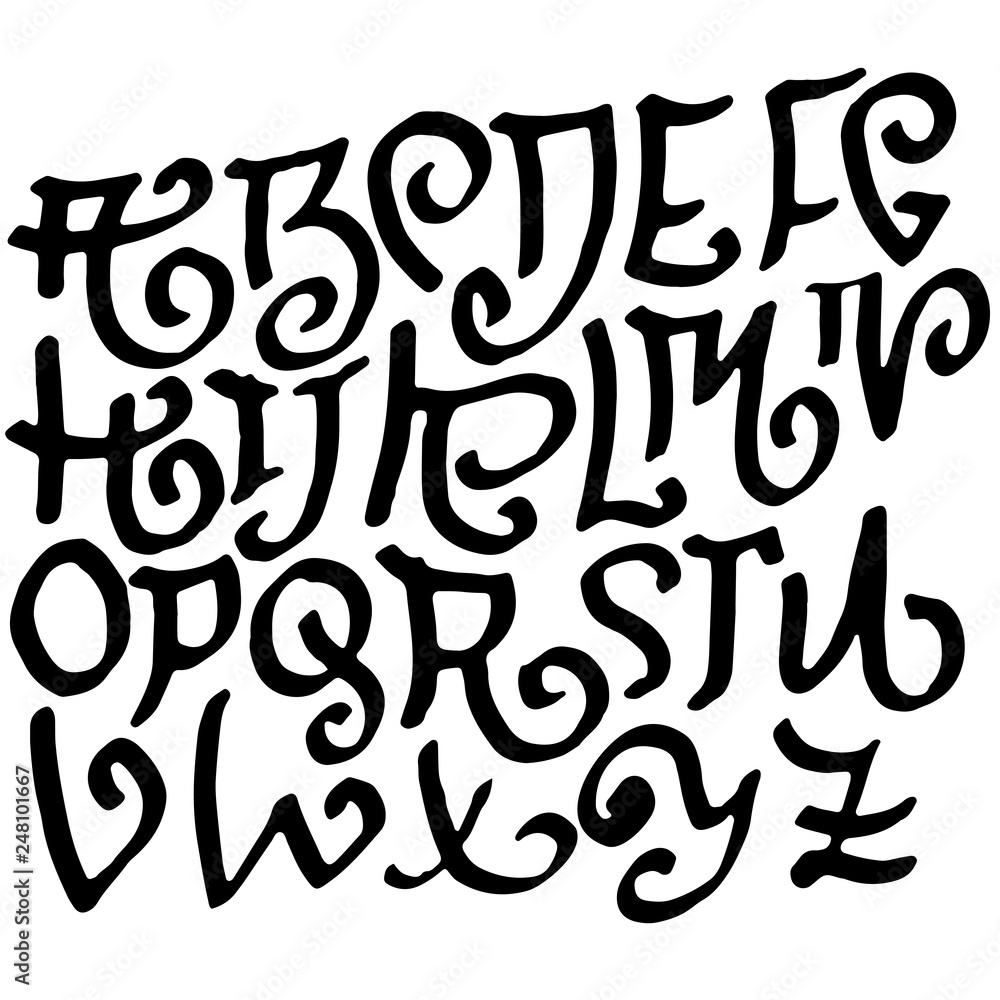 Naklejka Simple alphabet letters. Handdrawn grunge ink font. Vector illustration.