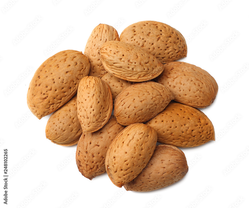 almonds isolated on white background top view almonds isolated on white background top view