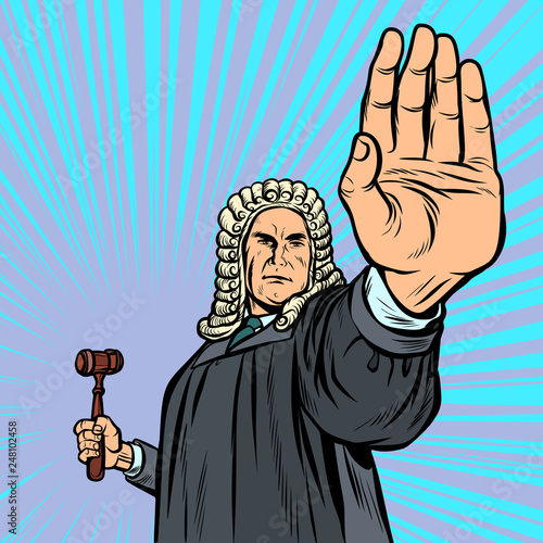 judge with a hammer stop gesture