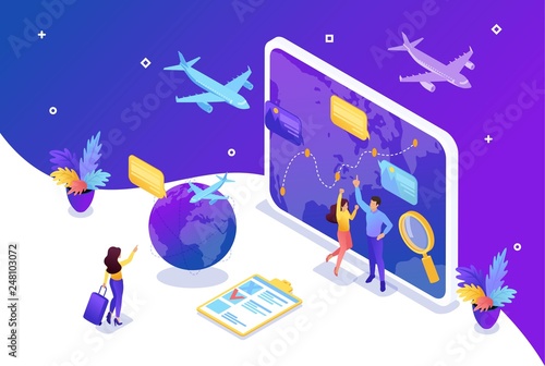 Isometric Concept Tourists Choose Direction Relax