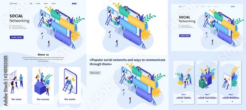 Set Isometric Article, Landing Page, App Design