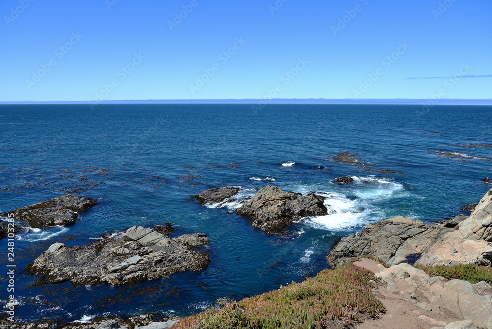 Beautiful view of the ocean along the California State Route One. California, USA