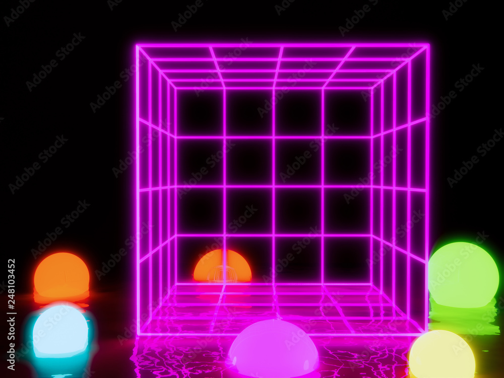 rectangle wireframe glowing light, neon light, virtual reality background, 3d render rectangle wireframe glowing light, neon light, virtual reality background, 3d render