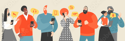 Young people make purchases on the Internet using smartphones and laptop