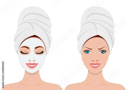 woman with facial mask and with healthy blush on her face