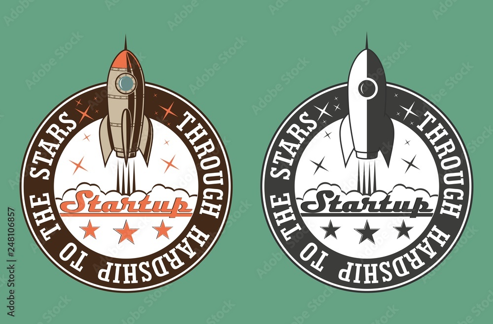 Color illustration on background. Rocket soars to the stars and text Color illustration on background. Rocket soars to the stars and text