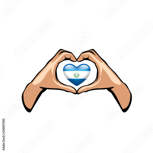 Salvador flag and hand on white background. Vector illustration