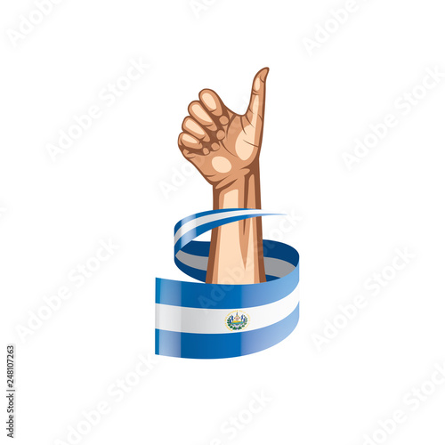 Salvador flag and hand on white background. Vector illustration