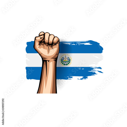 Salvador flag and hand on white background. Vector illustration