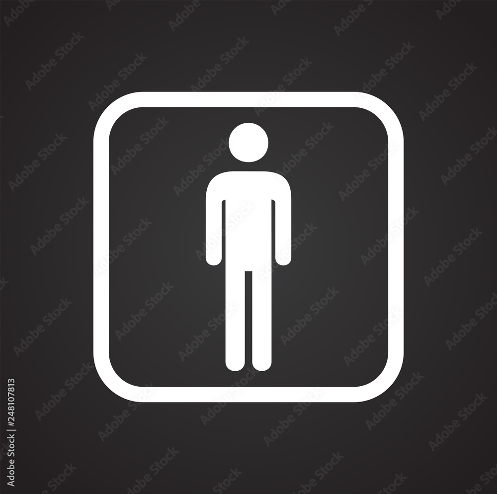 Restroom male icon on black background for graphic and web design, Modern simple vector sign. Internet concept. Trendy symbol for website design web button or mobile app Restroom male icon on black background for graphic and web design, Modern simple vector sign. Internet concept. Trendy symbol for website design web button or mobile app
