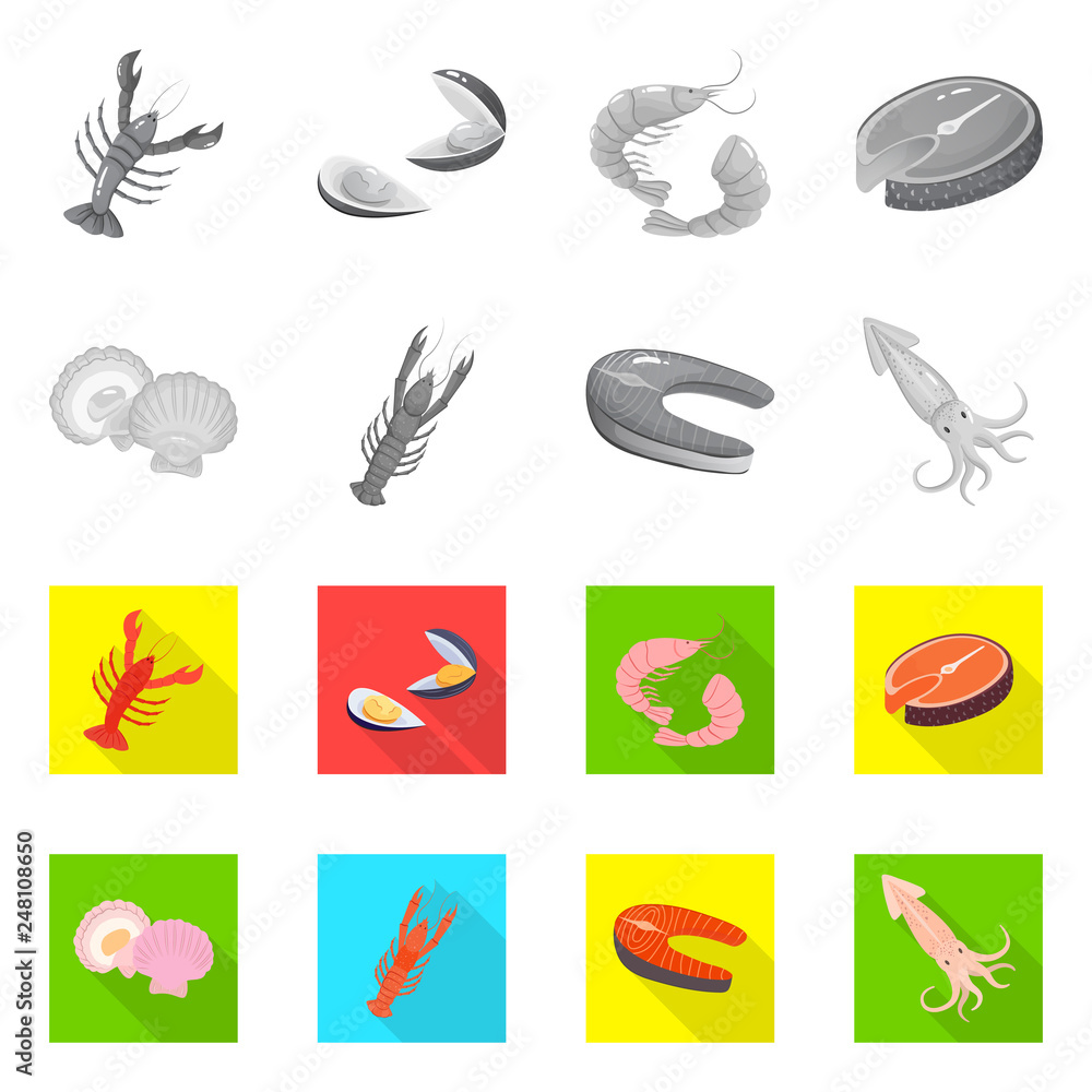 Vector illustration of fresh  and restaurant logo. Collection of fresh  and marine   stock vector illustration.