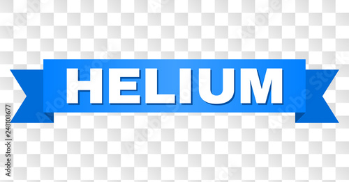 HELIUM text on a ribbon. Designed with white title and blue stripe. Vector banner with HELIUM tag on a transparent background.