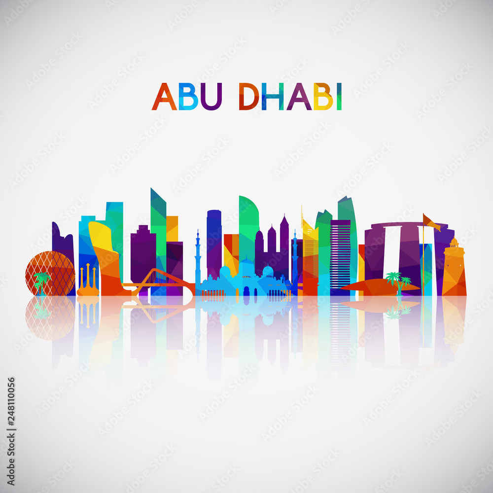 Abu Dhabi skyline silhouette in colorful geometric style. Symbol for your design. Vector illustration.