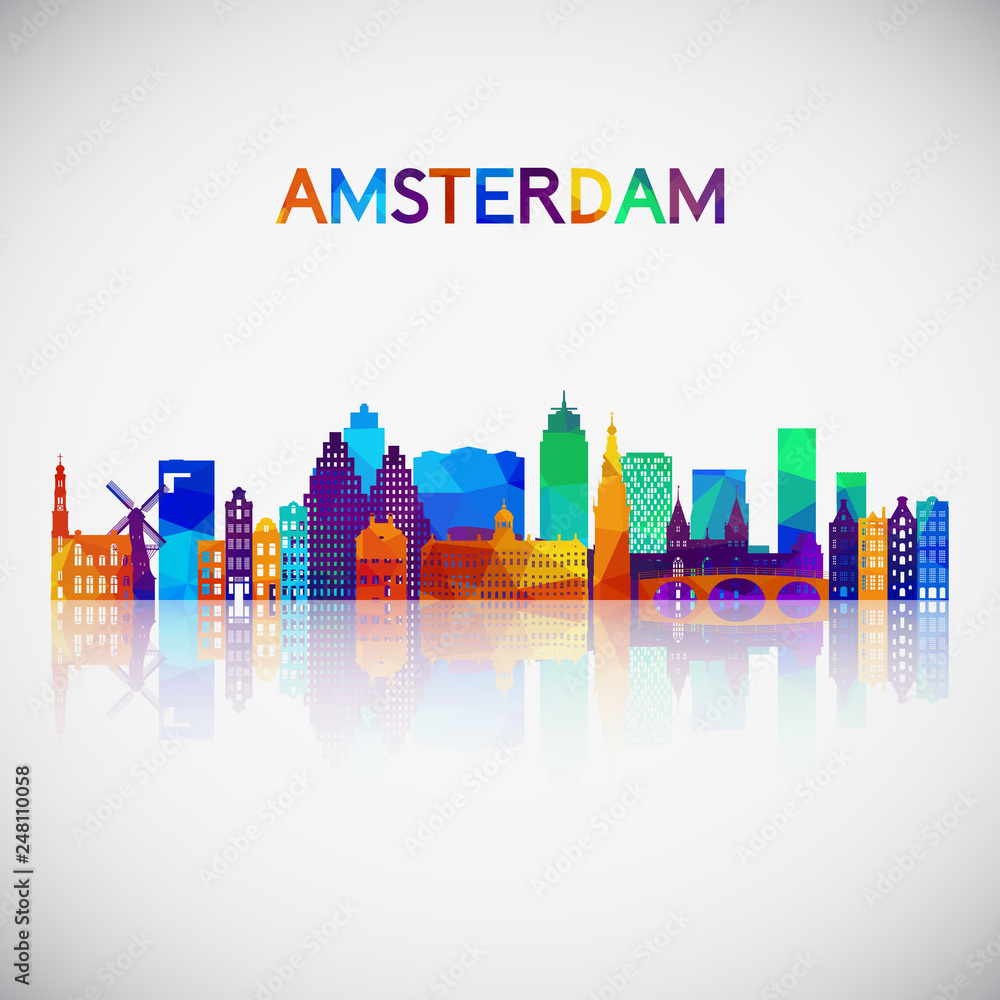 Amsterdam skyline silhouette in colorful geometric style. Symbol for your design. Vector illustration.