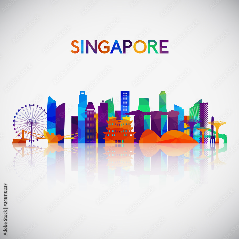 Singapore skyline silhouette in colorful geometric style. Symbol for your design. Vector illustration.