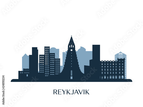 Reykjavík skyline, monochrome silhouette. Vector illustration.