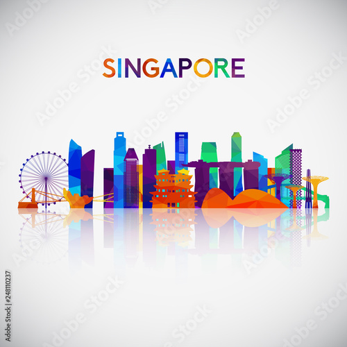 Singapore skyline silhouette in colorful geometric style. Symbol for your design. Vector illustration.