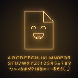 Smiling file character neon light icon