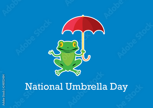 National Umbrella Day vector. Frog with umbrella cartoon character. Important day. February 10, National Umbrella Day