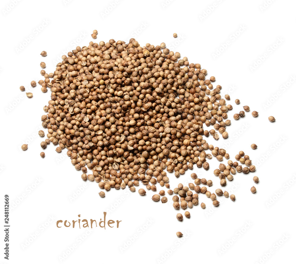 Coriander on a white isolated background. Top view. Coriander on a white isolated background. Top view.