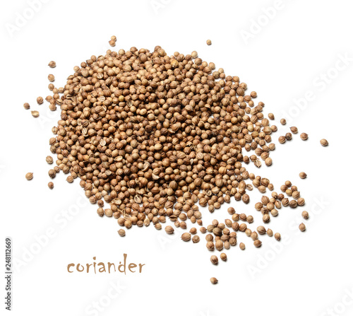 Coriander on a white isolated background. Top view.