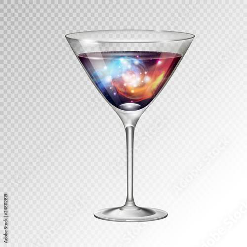 Realistic vector illustration of cocktail cosmopolitan glass with space background inside