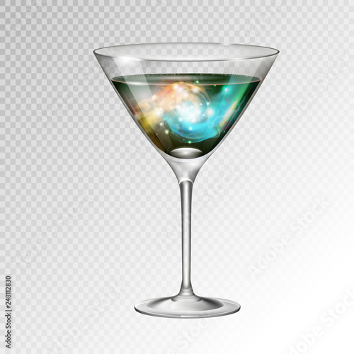 Realistic vector illustration of cocktail cosmopolitan glass with space background inside