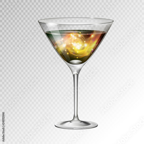 Realistic vector illustration of cocktail cosmopolitan glass with space background inside