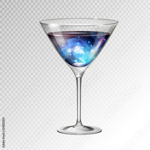 Realistic vector illustration of cocktail cosmopolitan glass with space background inside