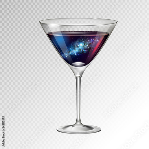 Realistic vector illustration of cocktail cosmopolitan glass with space background inside