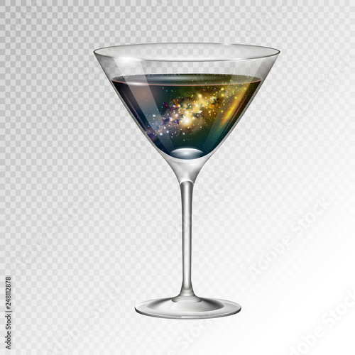 Realistic vector illustration of cocktail cosmopolitan glass with space background inside