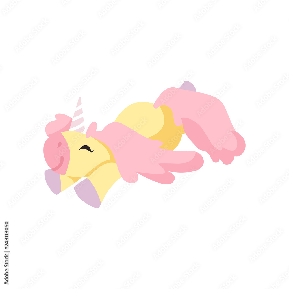 Beautiful Unicorn with Pink Mane, Cute Sleeping Magic Fantasy Animal Vector Illustration Beautiful Unicorn with Pink Mane, Cute Sleeping Magic Fantasy Animal Vector Illustration