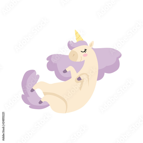 Lovely Sleeping Unicorn, Cute Magic Fantasy Animal Vector Illustration