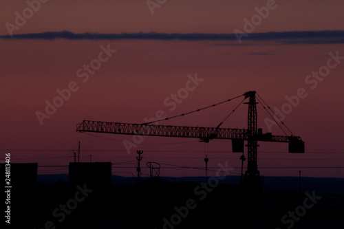 crane at sunset