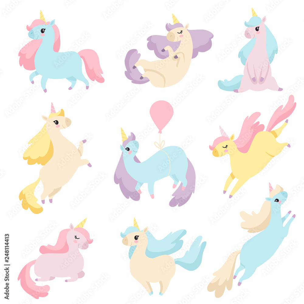 Collection of Lovely Unicorns, Cute Magic Fantasy Animals Vector Illustration Collection of Lovely Unicorns, Cute Magic Fantasy Animals Vector Illustration