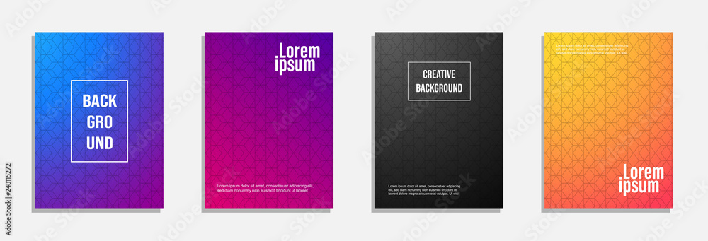 Colorful and modern cover design. Set of geometric pattern background