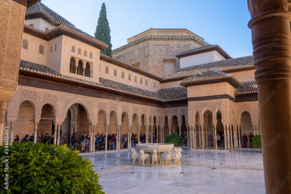 The Court of the Lions in the fortress and arabic palace complex of Alhambra, Spain