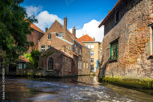 Beautiful canal and traditional houses in the old town of Bruges  Brugge   Belgium