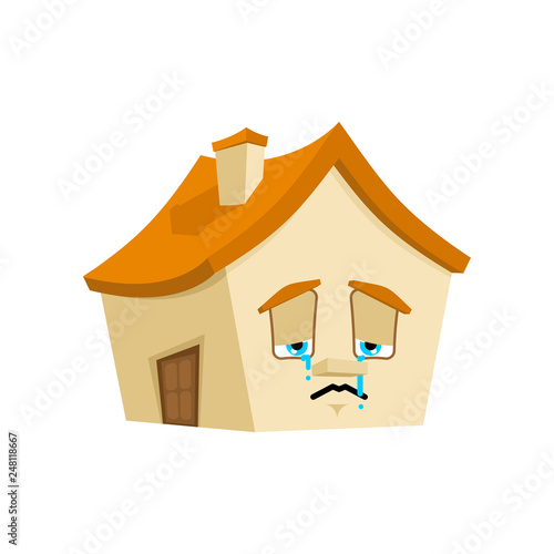House Sad emotion isolated. Crying Home Cartoon Style. Building sorrowful Vector