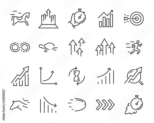 set of rising icons, such as test, boost, up, rise, increase, fast