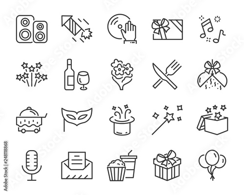 set of celebration icons, such as gift, christmas, party, champagne, event, birthday